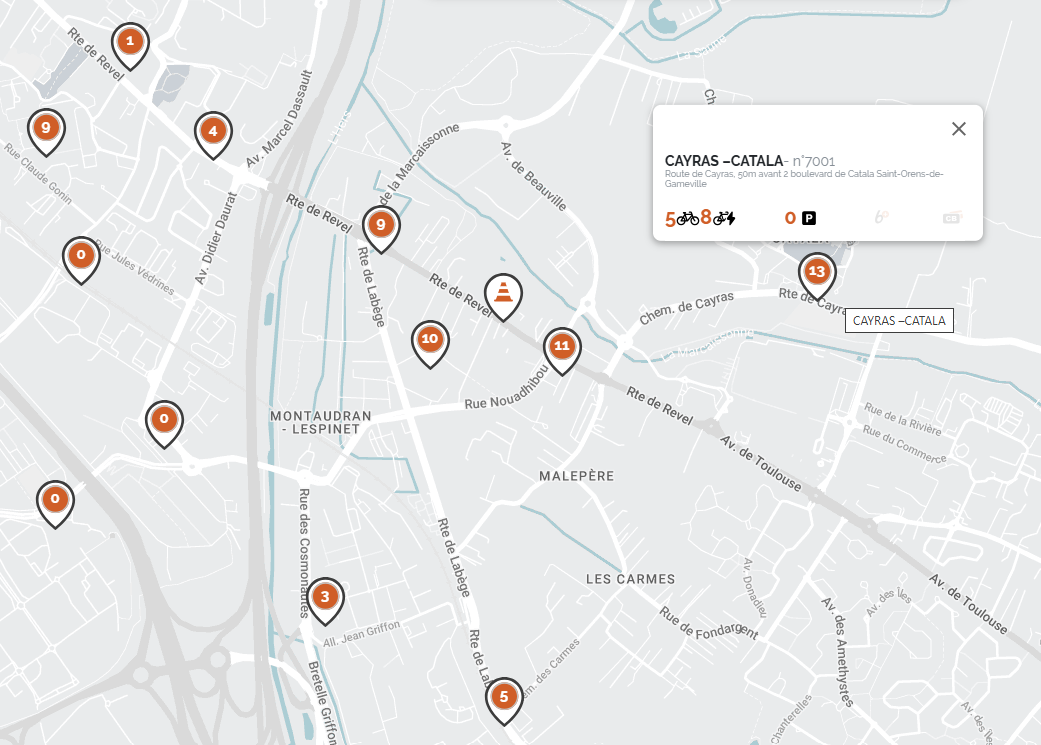 maillage de stations vélôToulouse vers Saint-Orens