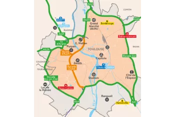Représentation du périmètre de la ZFE avec présence des limites communales, des grands axes hors ZFE et inclus dans la ZFE.