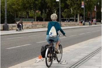 Cycliste de dos sur le pont neuf
