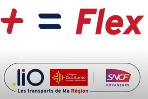 Texte indiquant "La Région Occitanie présente plus égale Flex"