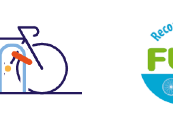 Logo représentant un vélo avec son antivol et le macaron sur lequel est inscrit "recommandé FUB"