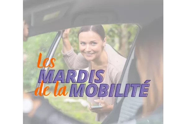 logo des Mardis de la Mobilité et photo de personne faisant du covoiturage