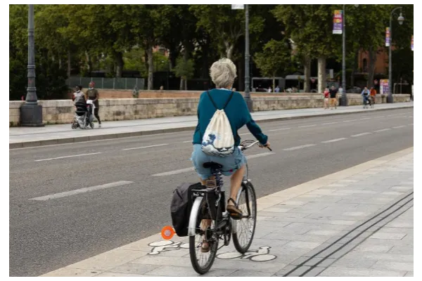 Cycliste de dos sur le pont neuf