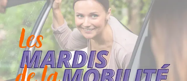 logo des Mardis de la Mobilité et photo de personne faisant du covoiturage